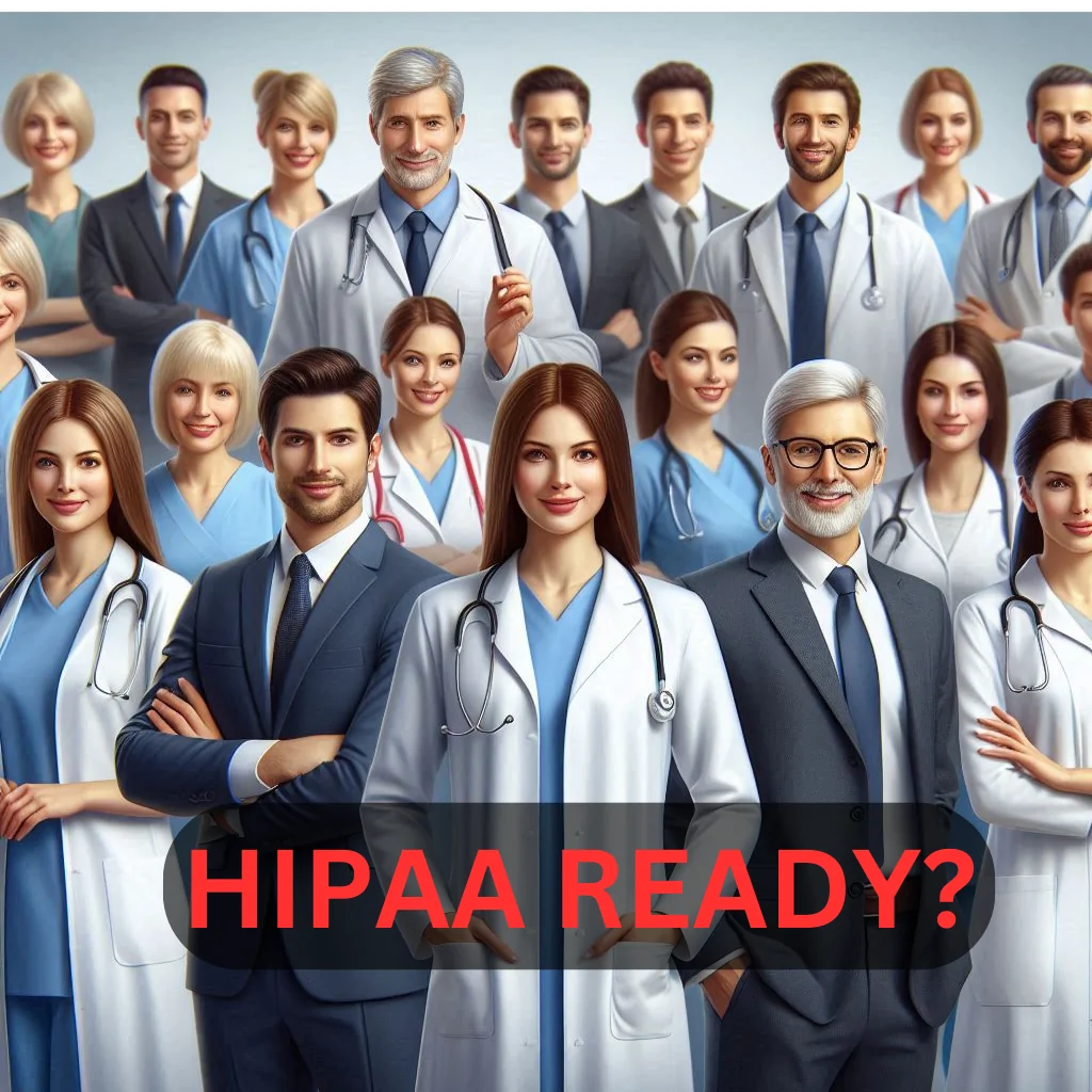 HIPAA Updates For Healthcare Professionals_Are You Ready is the theme of the image that shows a group of healthcare professionals staring straight at you